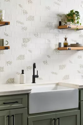 Morris & Co. Hawkdale Willow Olive Ceramic Wall Tile - 3 x 9.5 in