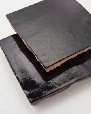 Zellige Black Gloss Ceramic Floor and Wall Tile - 4 x 4 in. - The