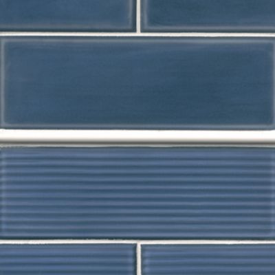 Glassalike Gloss Flat Blue Porcelain Subway Wall and Floor Tile - 4 x 12 in.