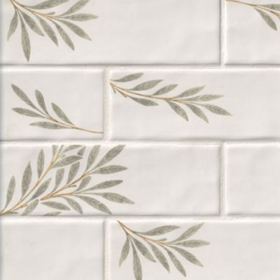 Morris & Co. Hawkdale Willow Olive Ceramic Wall Tile - 3 x 9.5 in.