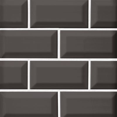 Imperial Pewter Bevel Gloss Ceramic Subway Wall Tile - 3 x 6 in.