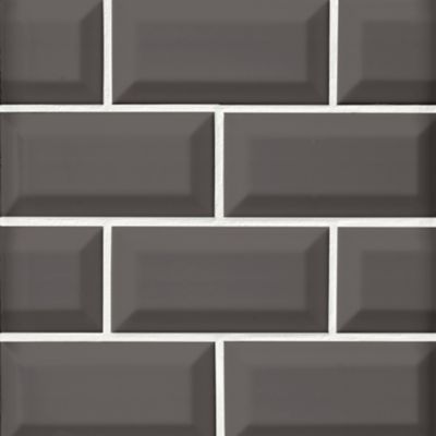 Imperial Pewter Bevel Matte Ceramic Subway Wall Tile - 3 x 6 in.