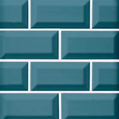 Imperial Turquoise Bevel Gloss Ceramic Subway Wall Tile - 3 x 6 in.