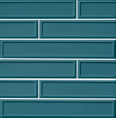 Imperial Turquoise Frame Glossy Ceramic Subway Wall Tile - 4 x 24