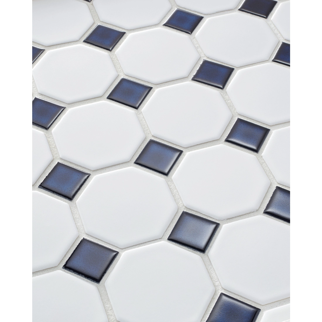 Octagon Matte White with Black Porcelain Mosaic Wall and Floor Tile - 2.25 x 2.25 in. Octagon Matte White with Black Porcelain Mosaic Wall and Floor Tile - 2.25 x 2.25 in.