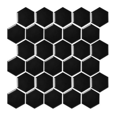Hex Matte Black Porcelain Mosaic Wall and Floor Tile - 2 x 2 in.