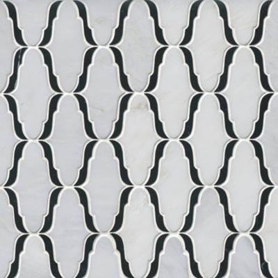 Sheridan White with Black Marquina Marble Mosaic Wall and Floor Tile