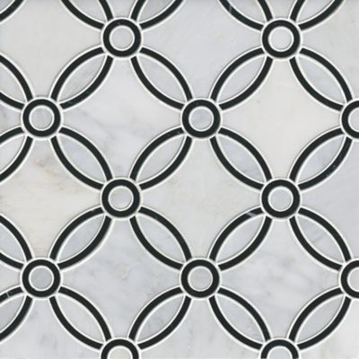 Marseilles White with Black Marquina Marble Mosaic Wall and Floor Tile