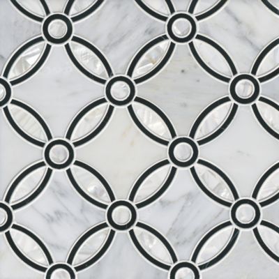 Marseilles White with Black Marquina & White Nacre Marble Mosaic Wall Tile