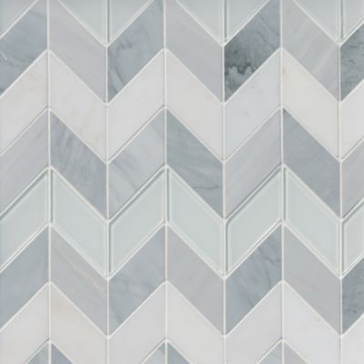 Victoria Grey Harlow with White Marble & Glass Snow Mosaic Wall and Floor Tile