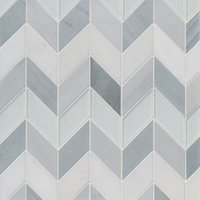 Victoria Grey Harlow with White Marble & Glass Snow Frost Mosaic Wall and Floor Tile