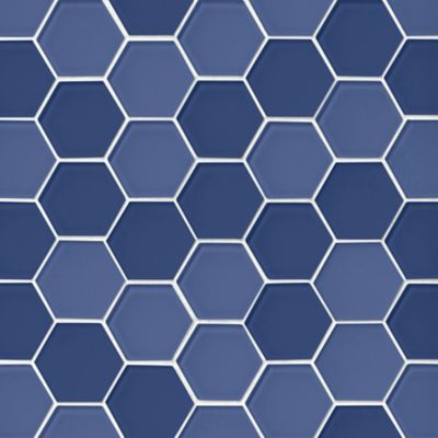 Glass Steel Blue Blend Hex Mosaic Wall and Floor Tile - 2 in.