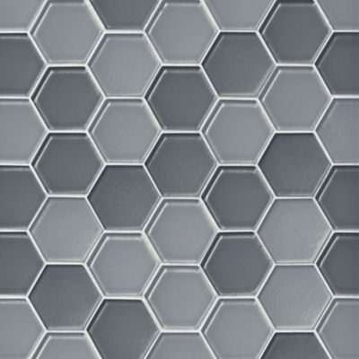 Glass Stoney Grey Blend Hex Mosaic Wall and Floor Tile - 2 in.