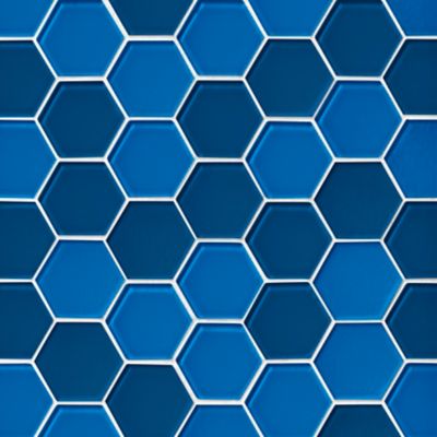 Glass Iridescent Electric Blue Blend Hex Mosaic Wall and Floor Tile - 2 in.