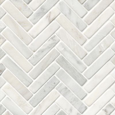 Hampton Carrara Tumbled Large Herringbone Marble Mosaic Tile