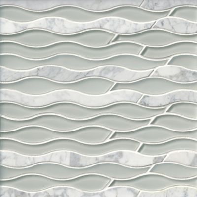 Wave Glass White Glass and Stone Wall Tile