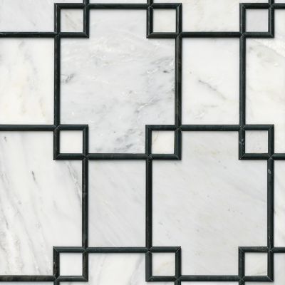 Hampton Carrara Geo Mosaic with Noir Marble Wall Tile