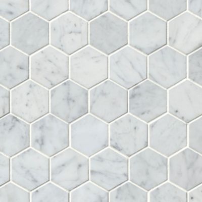 Firenze Carrara Polished Hex Mosaic Tile - 2 in.