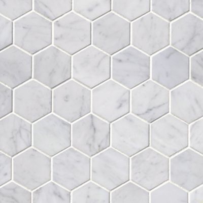 Firenze Carrara Honed Marble Hex Mosaic Tile - 2 in.