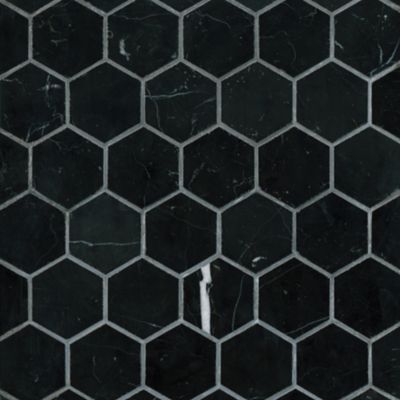 Black Marquina Polished Marble Hex Mosaic Wall and Floor Tile - 2 in.