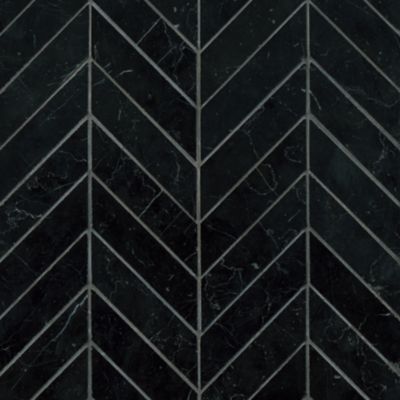 Black Marquina Polished Marble Chevron Mosaic Wall and Floor Tile