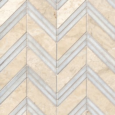 Queen Beige Double Chevron with White Marble Mosaic Wall and Floor Tile