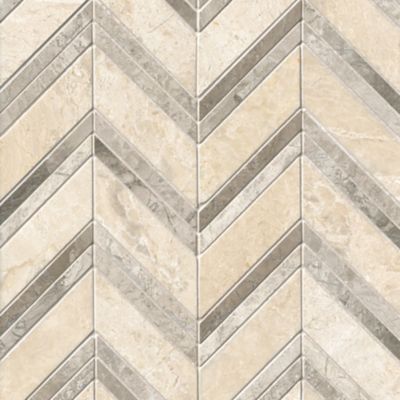 Queen Beige Marble Double Chevron with Grey Marble Mosaic Wall and Floor Tile