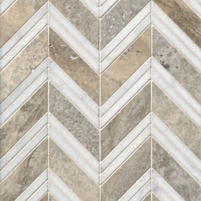 Claros Silver Double Chevron with White Marble Wall and Floor