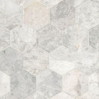 Siberian Pearl Brushed Hex Marble Mosaic Wall and Floor Tile - 5 in.