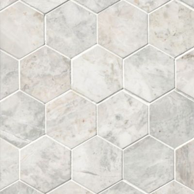 Siberian Pearl Brushed Marble Hex Marble Wall and Floor Tile - 3 in.