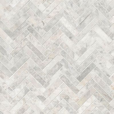 Siberian Pearl Brushed Marble Large Herringbone Mosaic Wall and Floor Tile