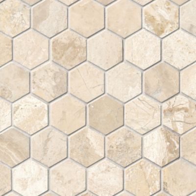 Queen Beige Polished Marble Hex Mosaic Wall and Floor Tile - 2 in.