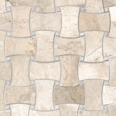 Queen Beige Polished Marble Delray with White Marble Mosaic Wall and Floor Tile