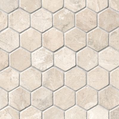 Queen Beige Tumbled Marble Hex Mosaic Wall and Floor Tile - 2 in.