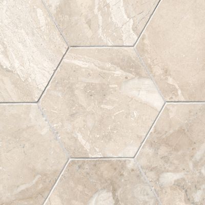 Queen Beige Tumbled Marble Hex Wall and Floor Tile - 12 in.