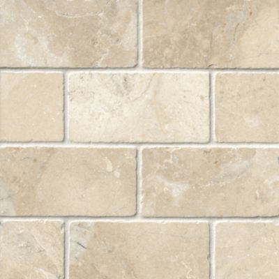 Queen Beige Tumbled Marble Wall and Floor Tile - 3 x 6 in.