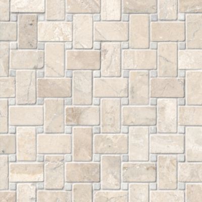 Queen Beige Tumbled Marble Niles with White Marble Mosaic Wall and Floor Tile