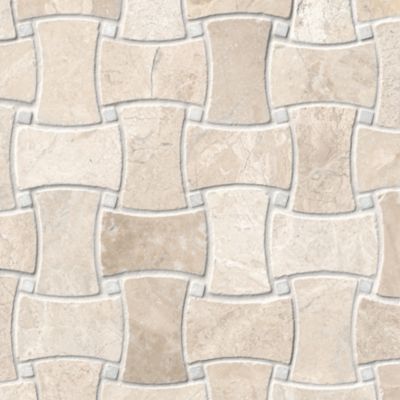 Queen Beige Tumbled Marble Delray with White Marble Mosaic Wall and Floor Tile