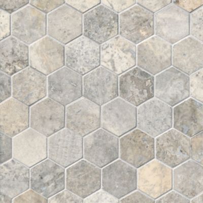 Claros Silver H/F Hex Travertine Wall and Floor Tile - 2 in.
