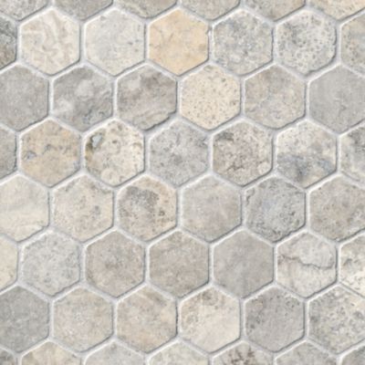 Claros Silver Tumbled Hex Travertine Wall and Floor Tile - 2 in.