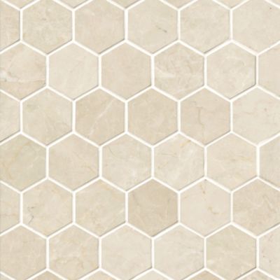 Avorio Fiorito Polished Marble Hex Mosaic Wall and Floor Tile - 2 x 2 in.