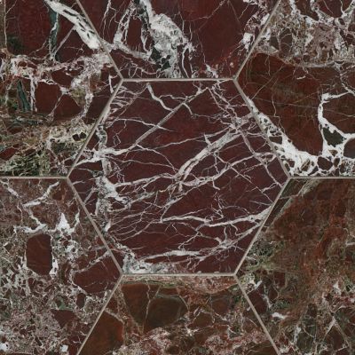 Rosso Marquina Polished Marble Hex Wall and Floor Tile - 12 x 12 in.