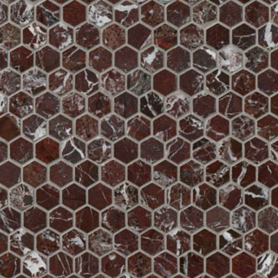 Rosso Marquina Polished Marble Hex Wall and Floor Tile - 1 in.