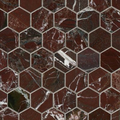 Rosso Marquina Polished Marble Hex Wall and Floor Tile - 2 in.