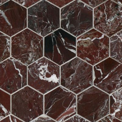 Rosso Marquina Polished Marble Hex Wall and Floor Tile - 3 in.