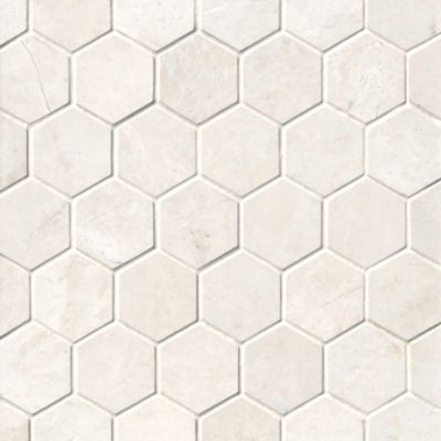 Arctic White Brushed Marble Hex Mosaic Wall and Floor Tile - 2 in.