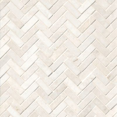 Arctic White Brushed Small Herringbone Marble Wall and Floor Tile