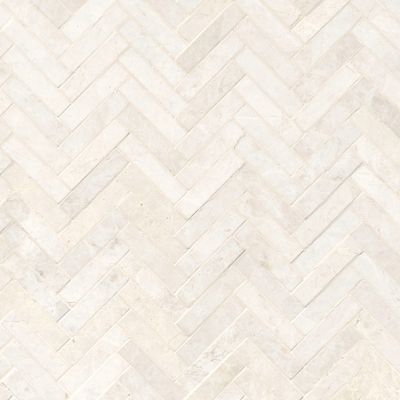 Arctic White Brushed Large Herringbone Marble Mosaic Wall and Floor Tile