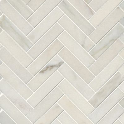 Calacata Evora Honed Large Herringbone Marble Mosaic Wall and Floor Tile