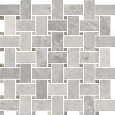Bianco Colorato Polished Niles with Grey Marble Mosaic Wall and